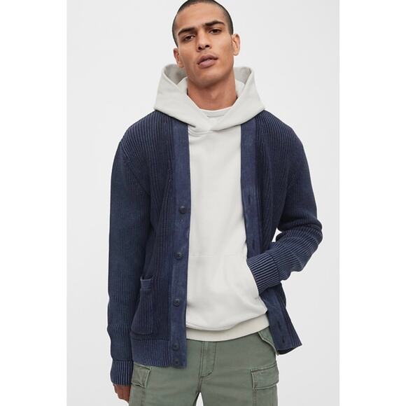 GAP 1969 Premium blue ribbed button up cardigan sweater - Picture 1 of 9